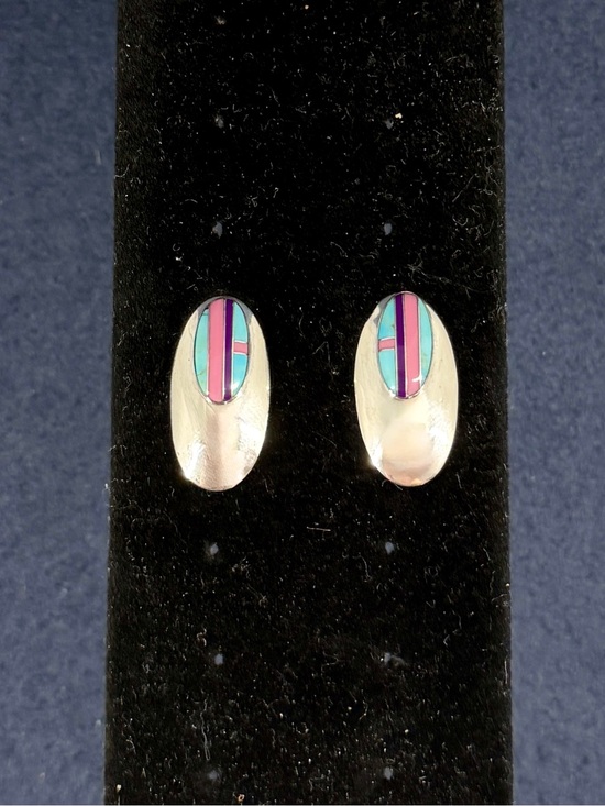 Ella Peter - Navajo Jewelry - ELLA PETER Navajo Sterling Silver Turquoise Purple Spiny Oyster Post Earrings